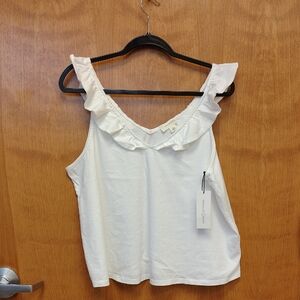 Treasure & Bond White Ruffled Women's Tank Top